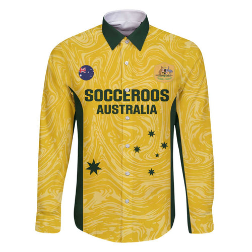 Custom Australia Socceroos Family Matching Off Shoulder Short Dress and Hawaiian Shirt Go Aussie Marble Pattern Sporty Style