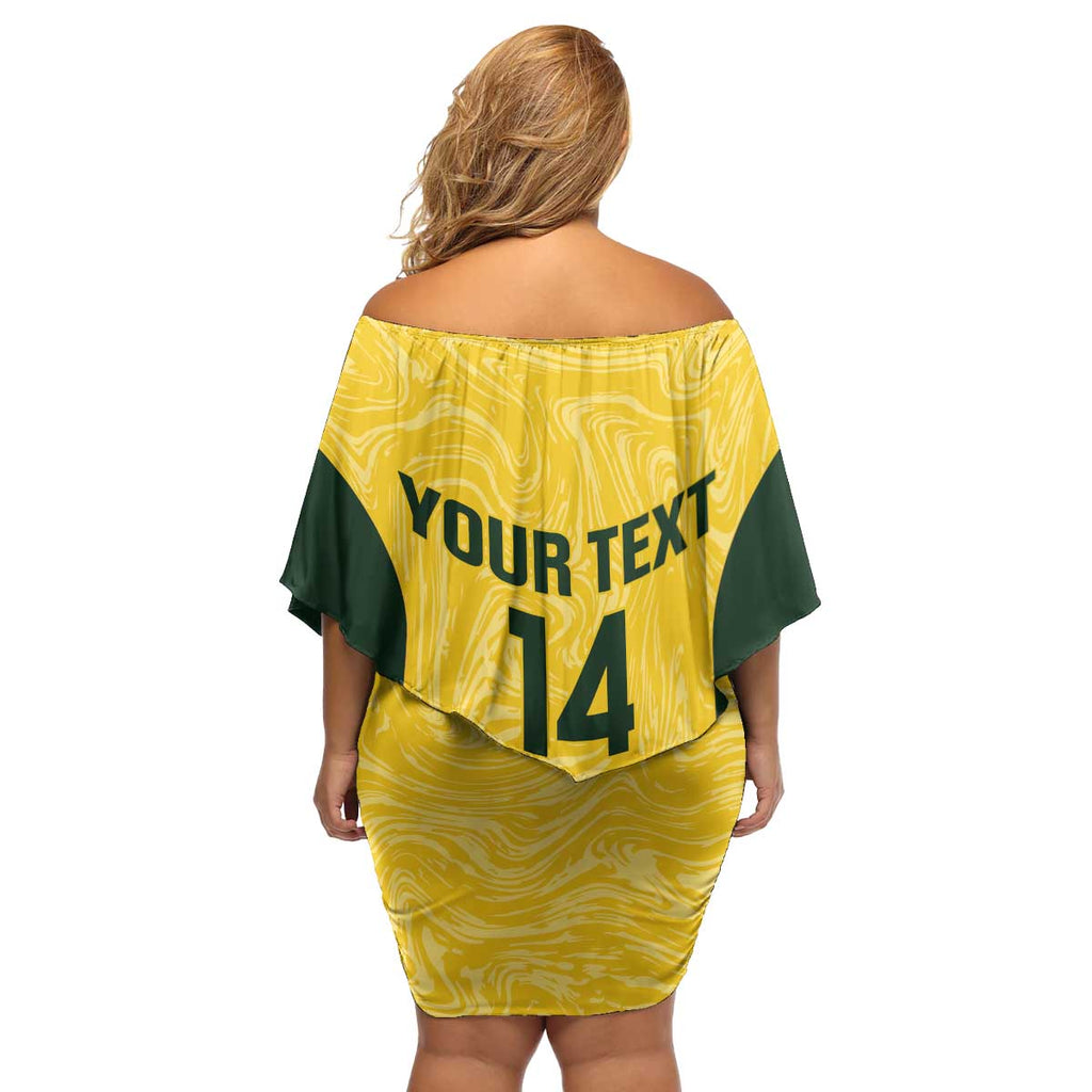 Custom Australia Socceroos Family Matching Off Shoulder Short Dress and Hawaiian Shirt Go Aussie Marble Pattern Sporty Style