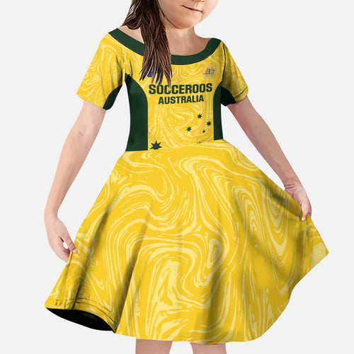 Custom Australia Socceroos Family Matching Puletasi and Hawaiian Shirt Go Aussie Marble Pattern Sporty Style