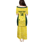 Custom Australia Socceroos Family Matching Puletasi and Hawaiian Shirt Go Aussie Marble Pattern Sporty Style