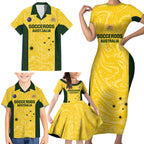 Custom Australia Socceroos Family Matching Short Sleeve Bodycon Dress and Hawaiian Shirt Go Aussie Marble Pattern Sporty Style