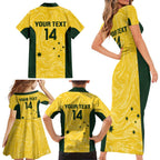 Custom Australia Socceroos Family Matching Short Sleeve Bodycon Dress and Hawaiian Shirt Go Aussie Marble Pattern Sporty Style