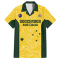 Custom Australia Socceroos Family Matching Short Sleeve Bodycon Dress and Hawaiian Shirt Go Aussie Marble Pattern Sporty Style