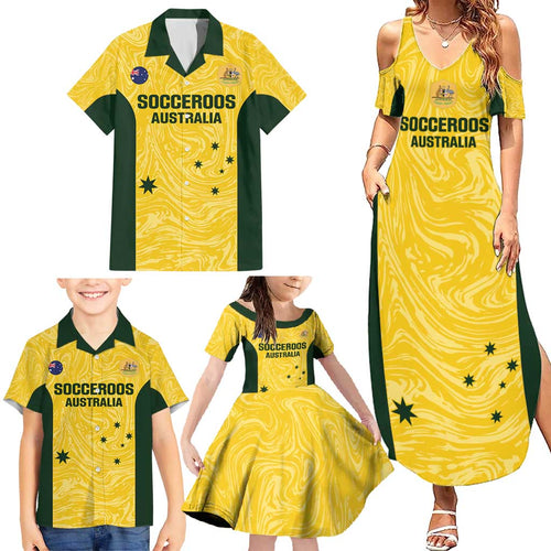 Custom Australia Socceroos Family Matching Summer Maxi Dress and Hawaiian Shirt Go Aussie Marble Pattern Sporty Style
