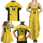 Custom Australia Socceroos Family Matching Summer Maxi Dress and Hawaiian Shirt Go Aussie Marble Pattern Sporty Style
