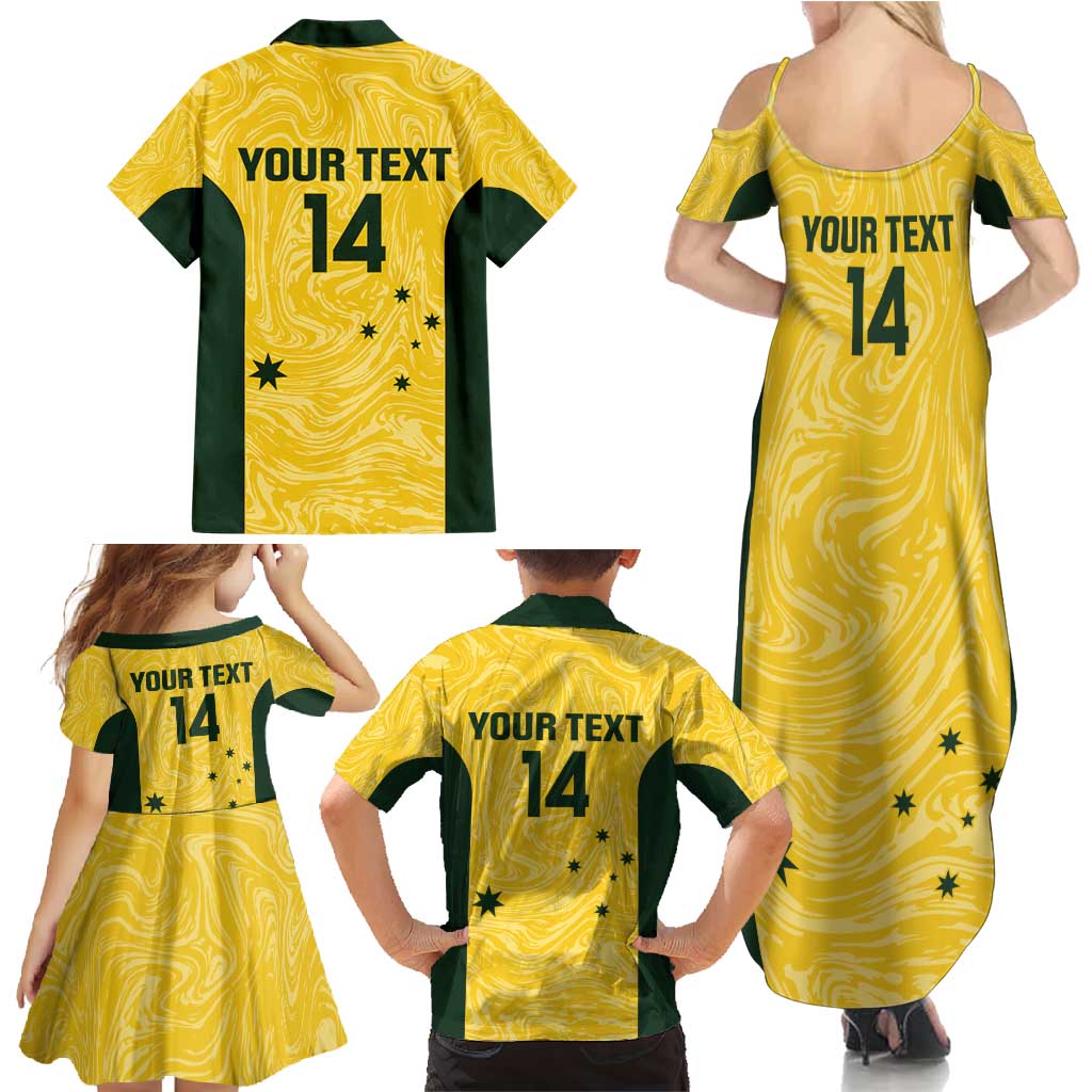 Custom Australia Socceroos Family Matching Summer Maxi Dress and Hawaiian Shirt Go Aussie Marble Pattern Sporty Style