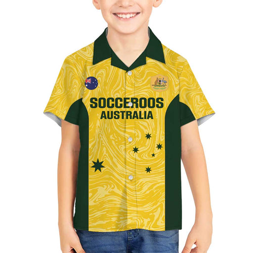 Custom Australia Socceroos Family Matching Summer Maxi Dress and Hawaiian Shirt Go Aussie Marble Pattern Sporty Style