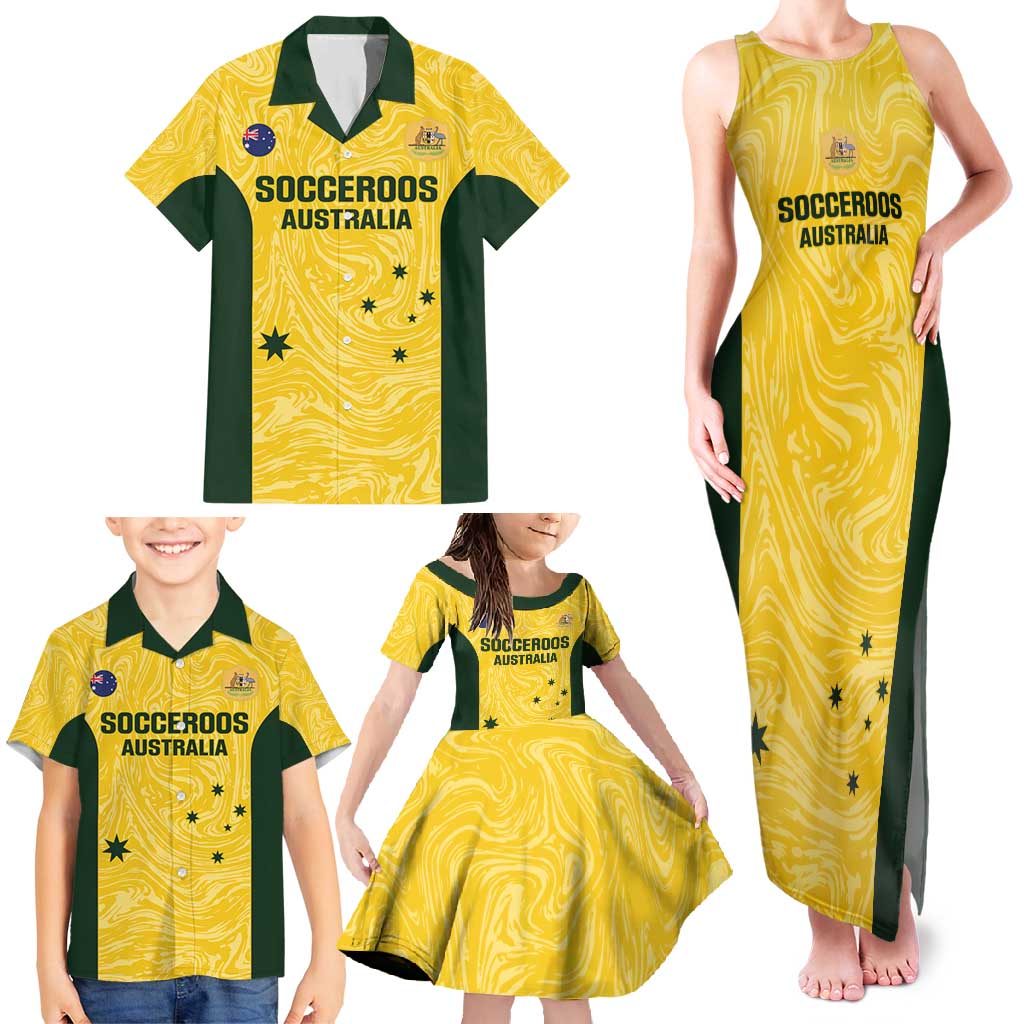 Custom Australia Socceroos Family Matching Tank Maxi Dress and Hawaiian Shirt Go Aussie Marble Pattern Sporty Style