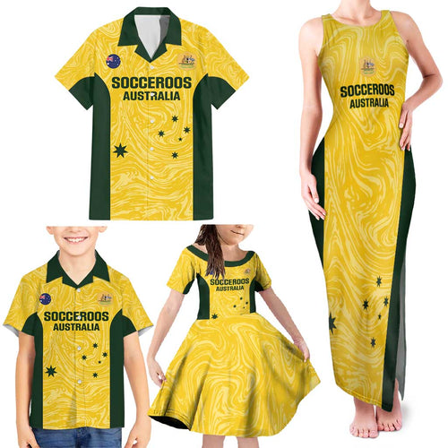 Custom Australia Socceroos Family Matching Tank Maxi Dress and Hawaiian Shirt Go Aussie Marble Pattern Sporty Style