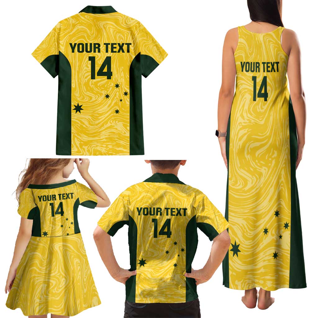 Custom Australia Socceroos Family Matching Tank Maxi Dress and Hawaiian Shirt Go Aussie Marble Pattern Sporty Style