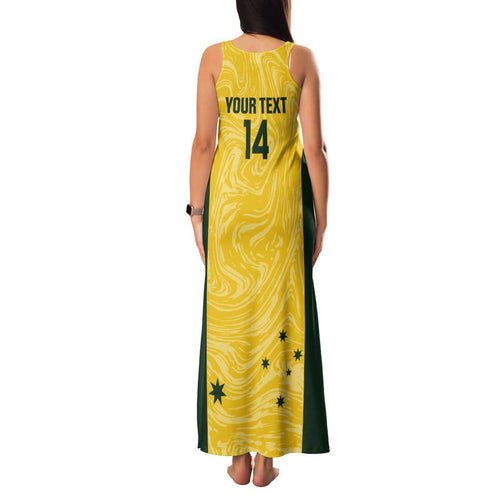 Custom Australia Socceroos Family Matching Tank Maxi Dress and Hawaiian Shirt Go Aussie Marble Pattern Sporty Style