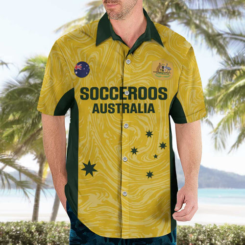 Custom Australia Socceroos Hawaiian Shirt Go Aussie Marble Pattern Sporty Style