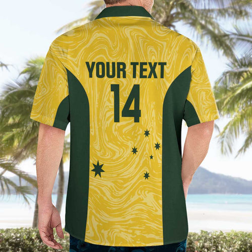 Custom Australia Socceroos Hawaiian Shirt Go Aussie Marble Pattern Sporty Style