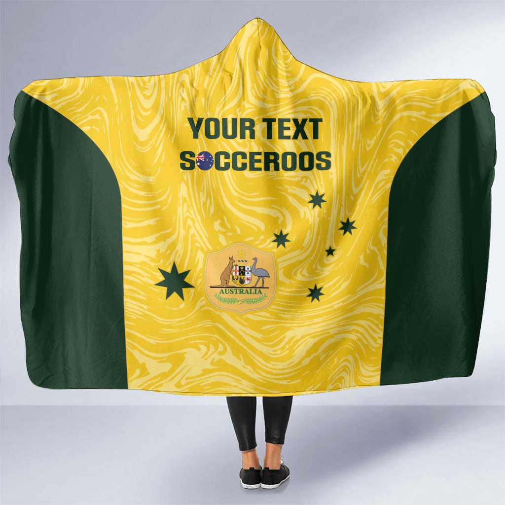 Custom Australia Socceroos Hooded Blanket Go Aussie Marble Pattern Sporty Style