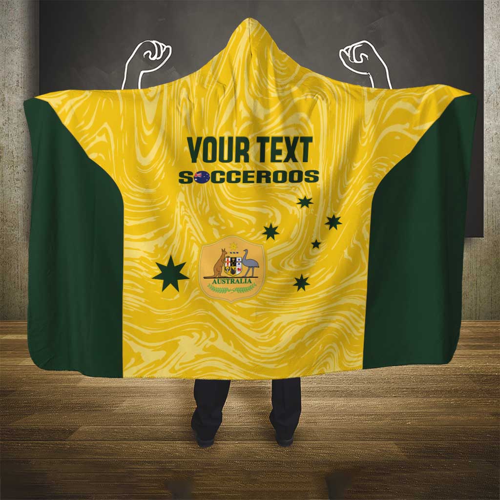 Custom Australia Socceroos Hooded Blanket Go Aussie Marble Pattern Sporty Style