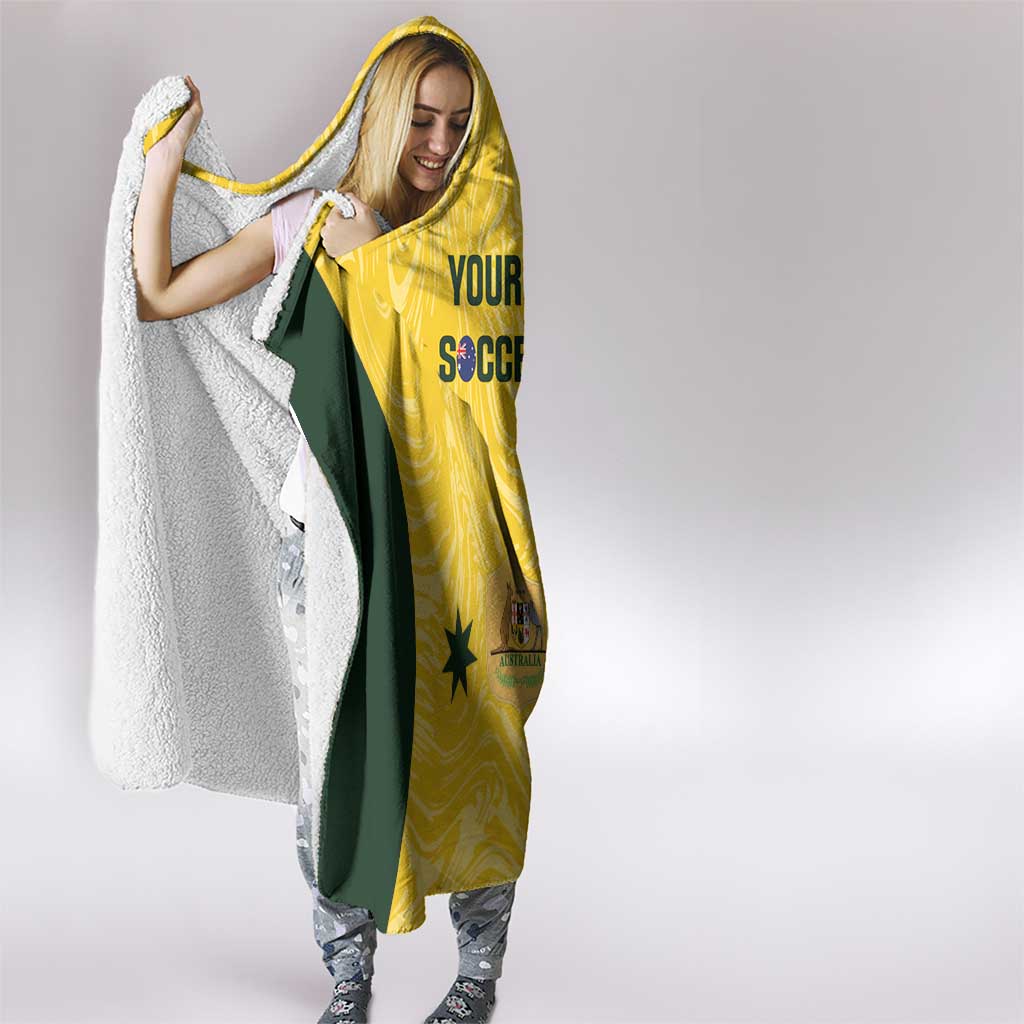 Custom Australia Socceroos Hooded Blanket Go Aussie Marble Pattern Sporty Style