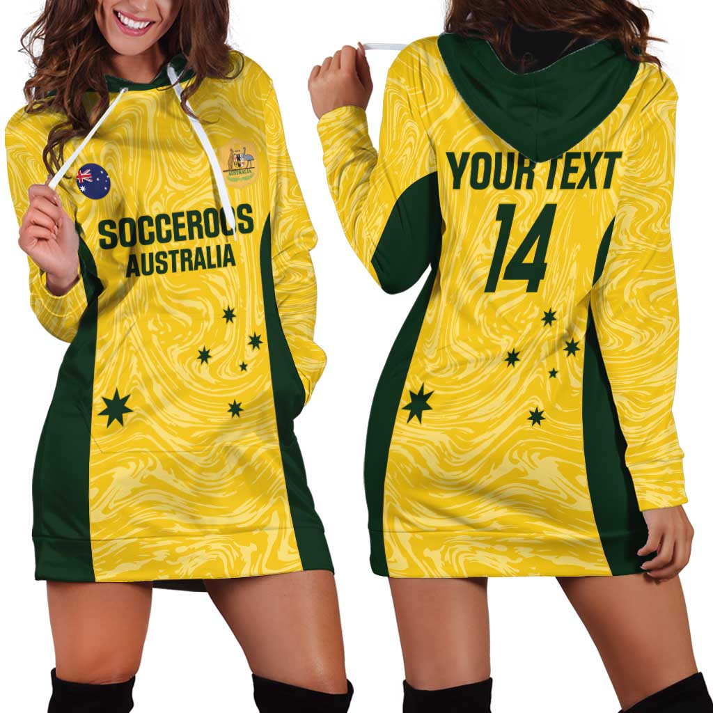 Custom Australia Socceroos Hoodie Dress Go Aussie Marble Pattern Sporty Style