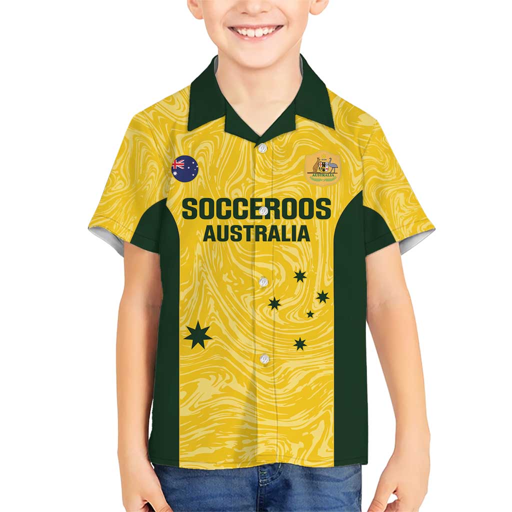 Custom Australia Socceroos Kid Hawaiian Shirt Go Aussie Marble Pattern Sporty Style