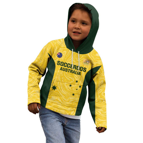 Custom Australia Socceroos Kid Hoodie Go Aussie Marble Pattern Sporty Style