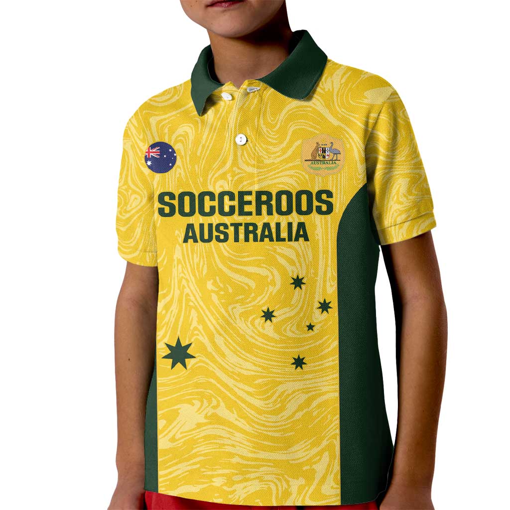 Custom Australia Socceroos Kid Polo Shirt Go Aussie Marble Pattern Sporty Style