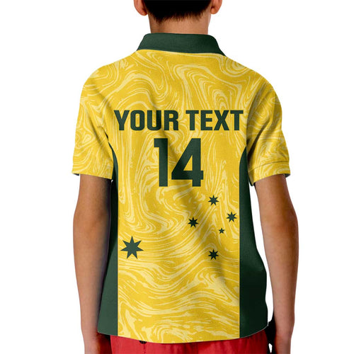 Custom Australia Socceroos Kid Polo Shirt Go Aussie Marble Pattern Sporty Style