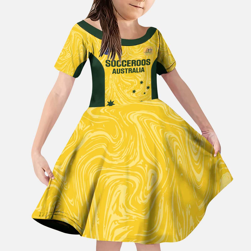 Custom Australia Socceroos Kid Short Sleeve Dress Go Aussie Marble Pattern Sporty Style