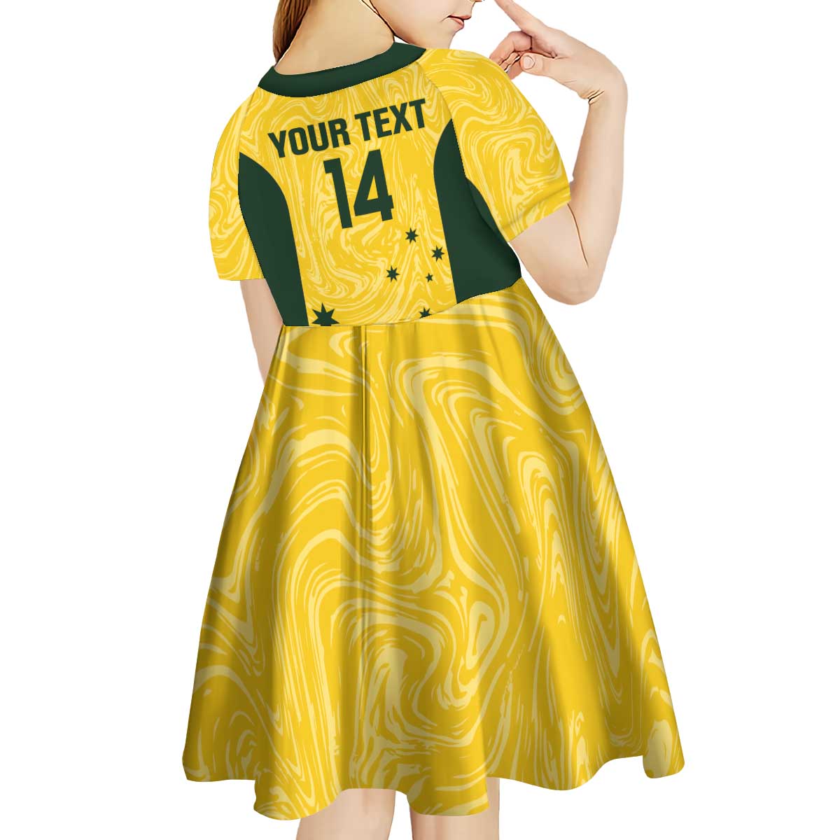 Custom Australia Socceroos Kid Short Sleeve Dress Go Aussie Marble Pattern Sporty Style