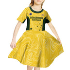 Custom Australia Socceroos Kid Short Sleeve Dress Go Aussie Marble Pattern Sporty Style
