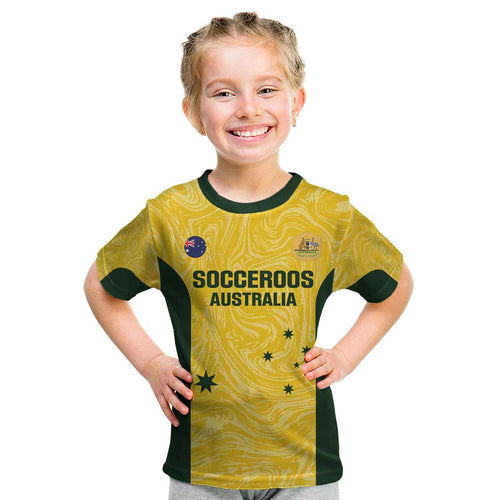 Custom Australia Socceroos Kid T Shirt Go Aussie Marble Pattern Sporty Style