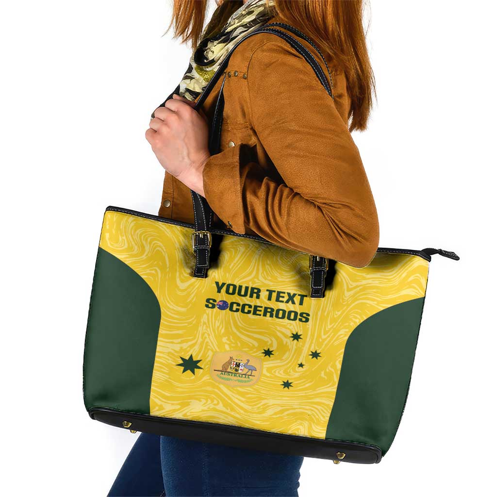 Custom Australia Socceroos Leather Tote Bag Go Aussie Marble Pattern Sporty Style