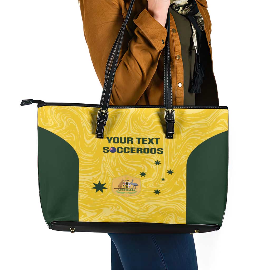 Custom Australia Socceroos Leather Tote Bag Go Aussie Marble Pattern Sporty Style