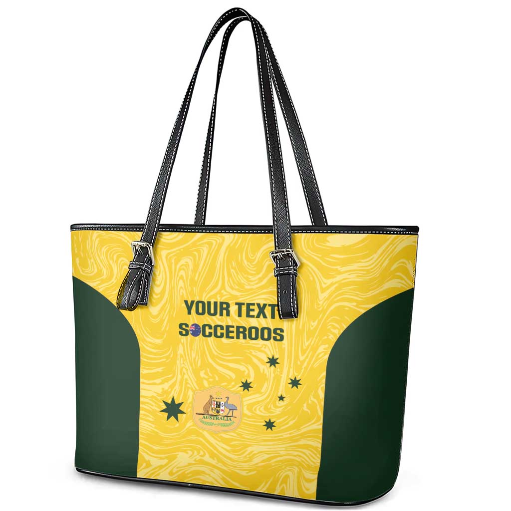 Custom Australia Socceroos Leather Tote Bag Go Aussie Marble Pattern Sporty Style