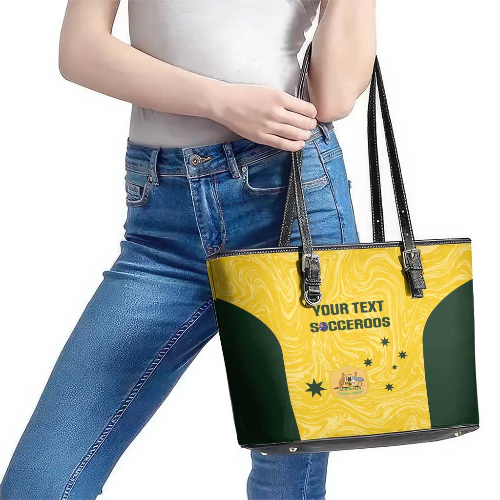 Custom Australia Socceroos Leather Tote Bag Go Aussie Marble Pattern Sporty Style
