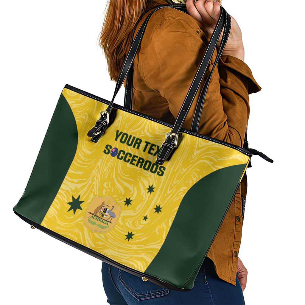 Custom Australia Socceroos Leather Tote Bag Go Aussie Marble Pattern Sporty Style
