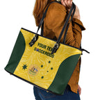 Custom Australia Socceroos Leather Tote Bag Go Aussie Marble Pattern Sporty Style