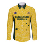 Custom Australia Socceroos Long Sleeve Button Shirt Go Aussie Marble Pattern Sporty Style