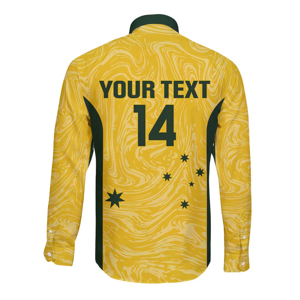 Custom Australia Socceroos Long Sleeve Button Shirt Go Aussie Marble Pattern Sporty Style