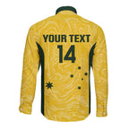 Custom Australia Socceroos Long Sleeve Button Shirt Go Aussie Marble Pattern Sporty Style