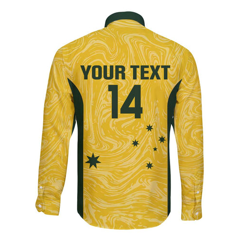 Custom Australia Socceroos Long Sleeve Button Shirt Go Aussie Marble Pattern Sporty Style
