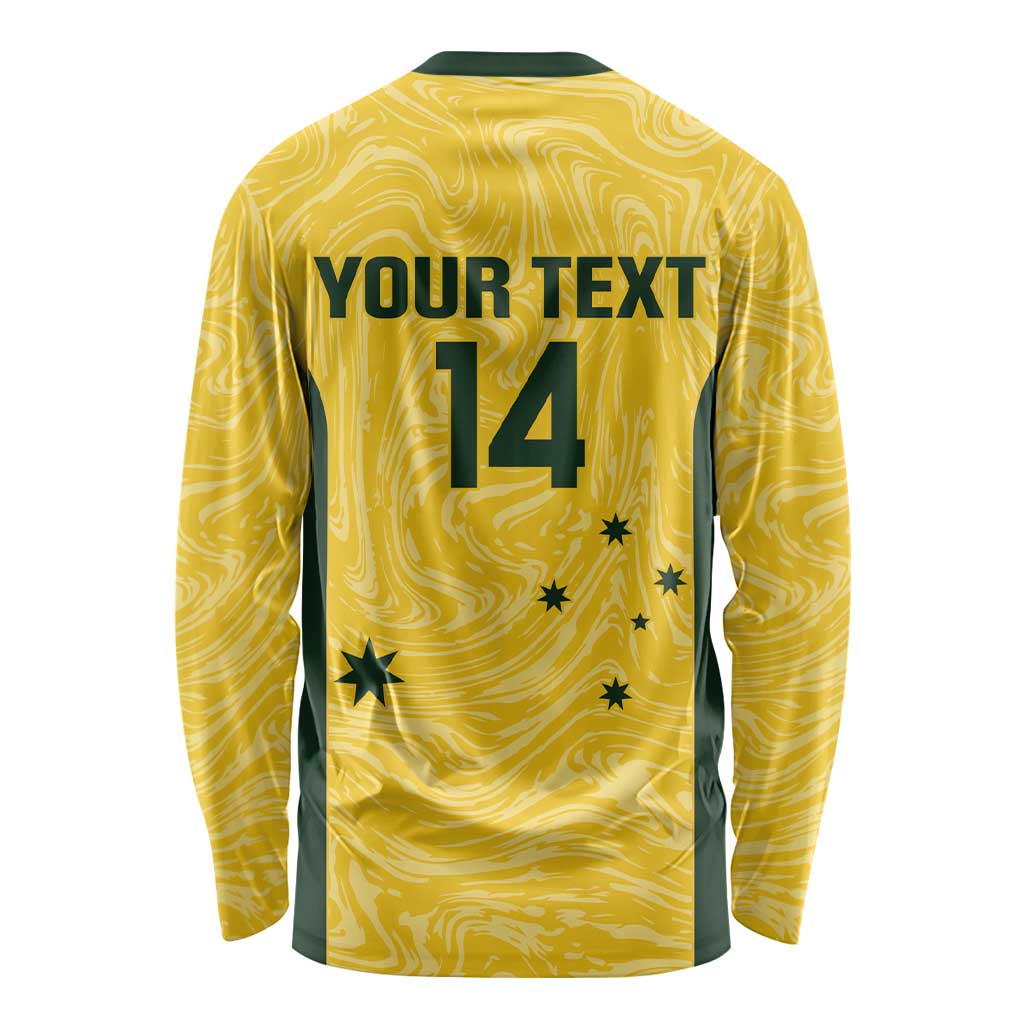 Custom Australia Socceroos Long Sleeve Shirt Go Aussie Marble Pattern Sporty Style