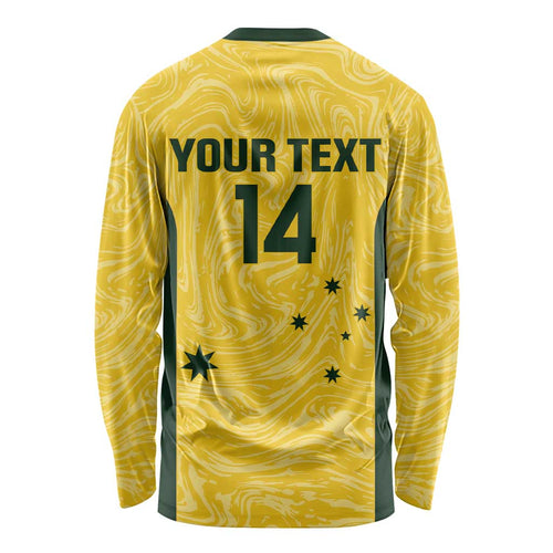 Custom Australia Socceroos Long Sleeve Shirt Go Aussie Marble Pattern Sporty Style