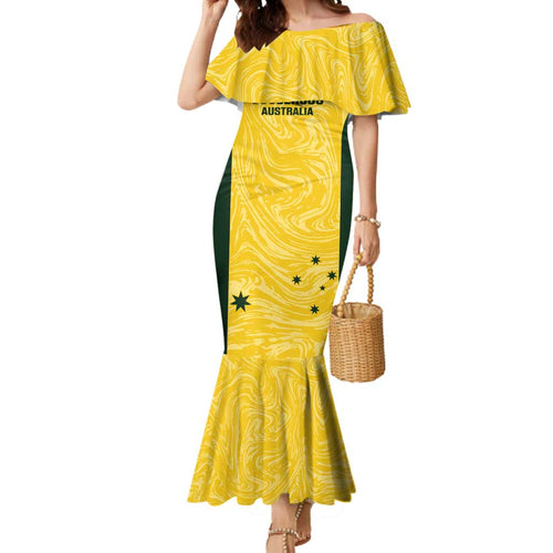 Custom Australia Socceroos Mermaid Dress Go Aussie Marble Pattern Sporty Style