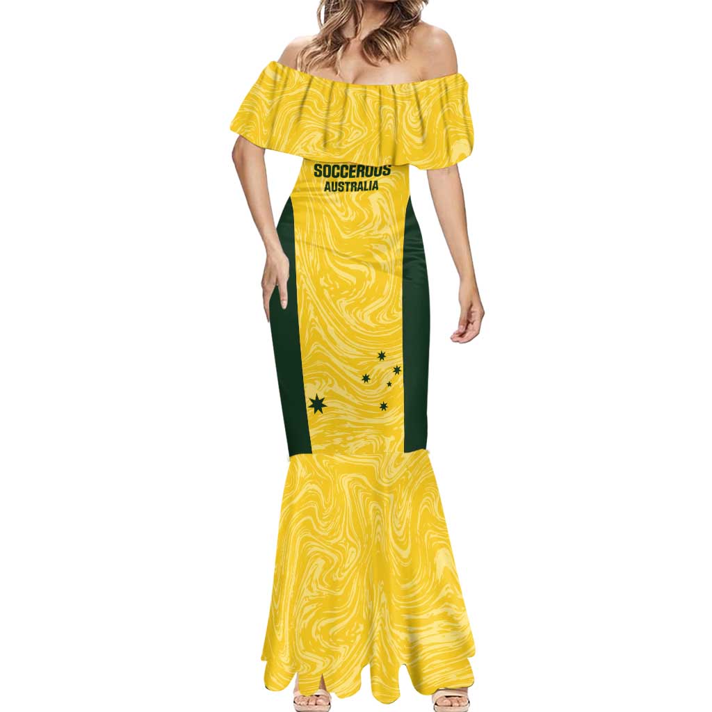 Custom Australia Socceroos Mermaid Dress Go Aussie Marble Pattern Sporty Style