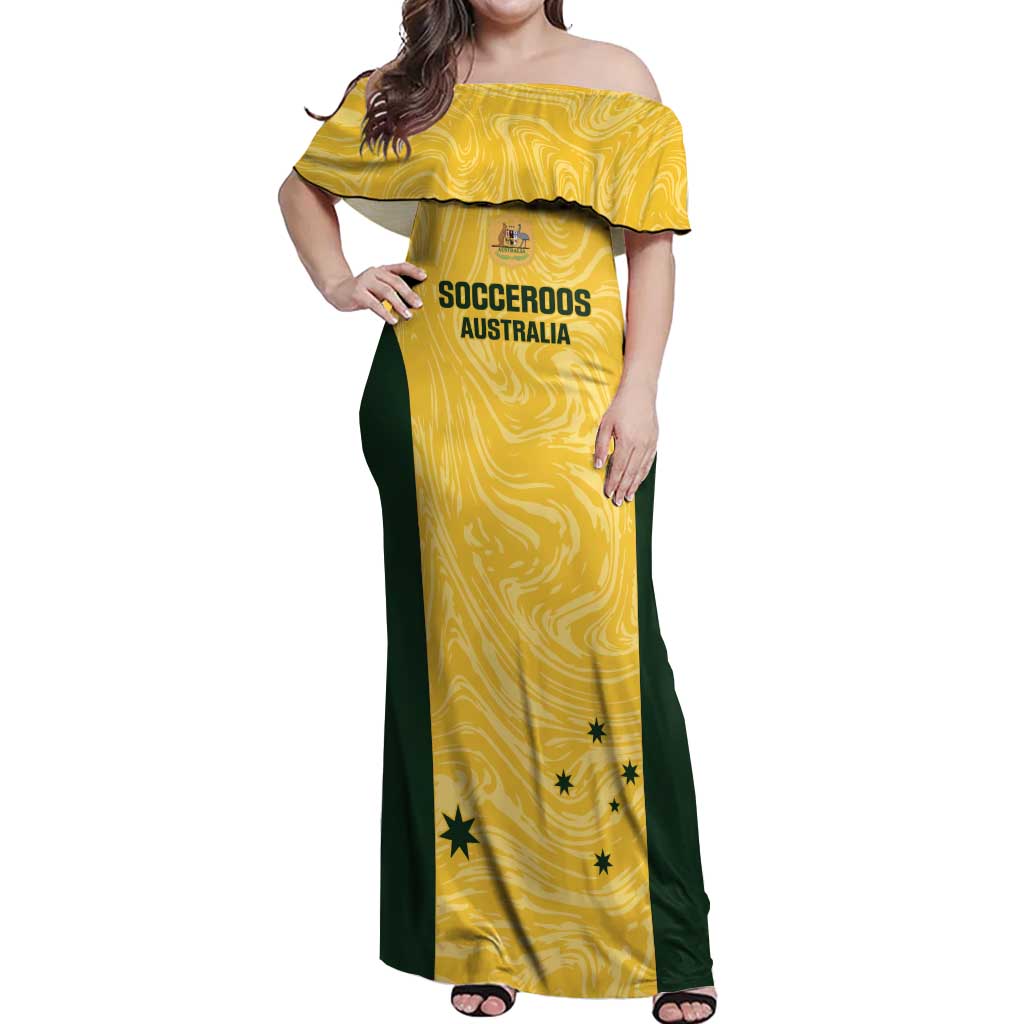 Custom Australia Socceroos Off Shoulder Maxi Dress Go Aussie Marble Pattern Sporty Style