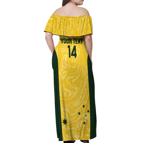 Custom Australia Socceroos Off Shoulder Maxi Dress Go Aussie Marble Pattern Sporty Style