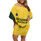 Custom Australia Socceroos Off Shoulder Short Dress Go Aussie Marble Pattern Sporty Style