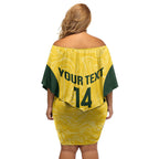 Custom Australia Socceroos Off Shoulder Short Dress Go Aussie Marble Pattern Sporty Style