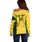 Custom Australia Socceroos Off Shoulder Sweater Go Aussie Marble Pattern Sporty Style