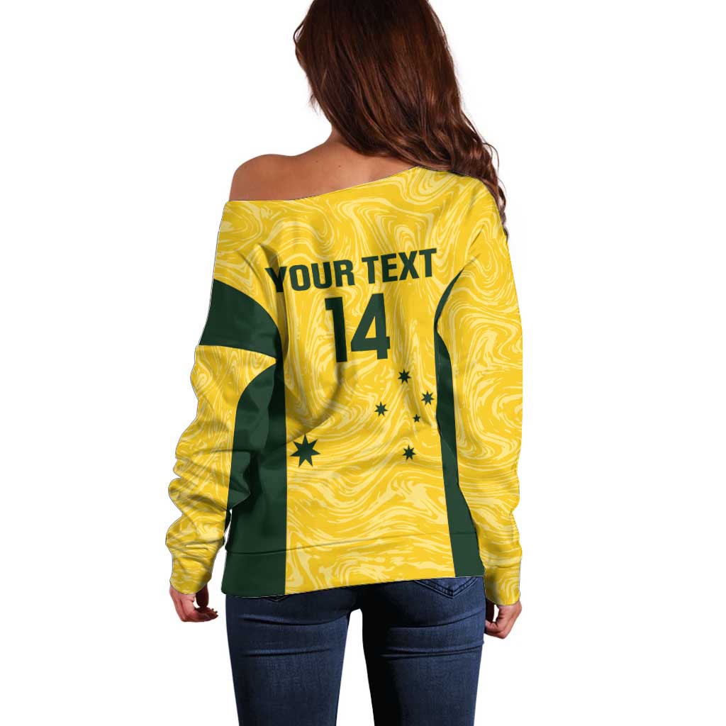 Custom Australia Socceroos Off Shoulder Sweater Go Aussie Marble Pattern Sporty Style