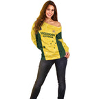 Custom Australia Socceroos Off Shoulder Sweater Go Aussie Marble Pattern Sporty Style